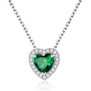 Women's Find Chic Dainty Sparkly Plated Pendant Green Silver Heart Necklace